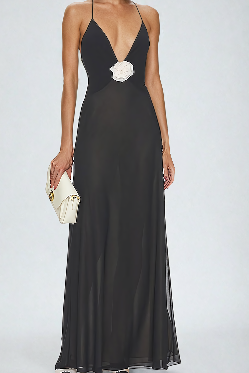 Poppy -  Robe Longue avec Décolleté Plongeant