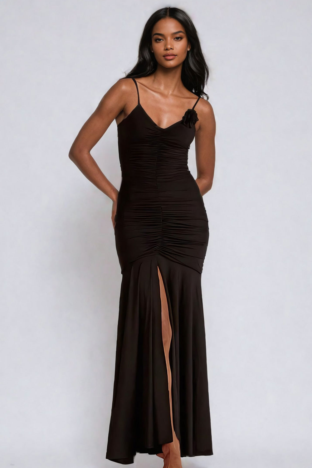 ROBE NOIRE PLISSE AVEC FENTE - DRESS ON HEELS