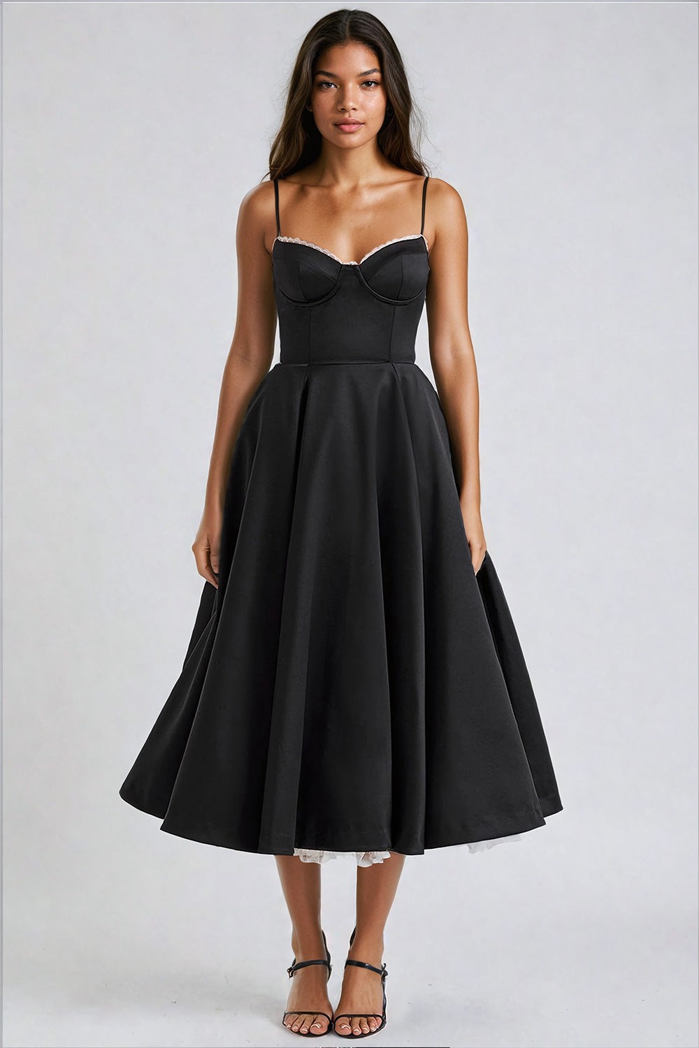 ROBE NOIRE MIDI SATIN FRONT